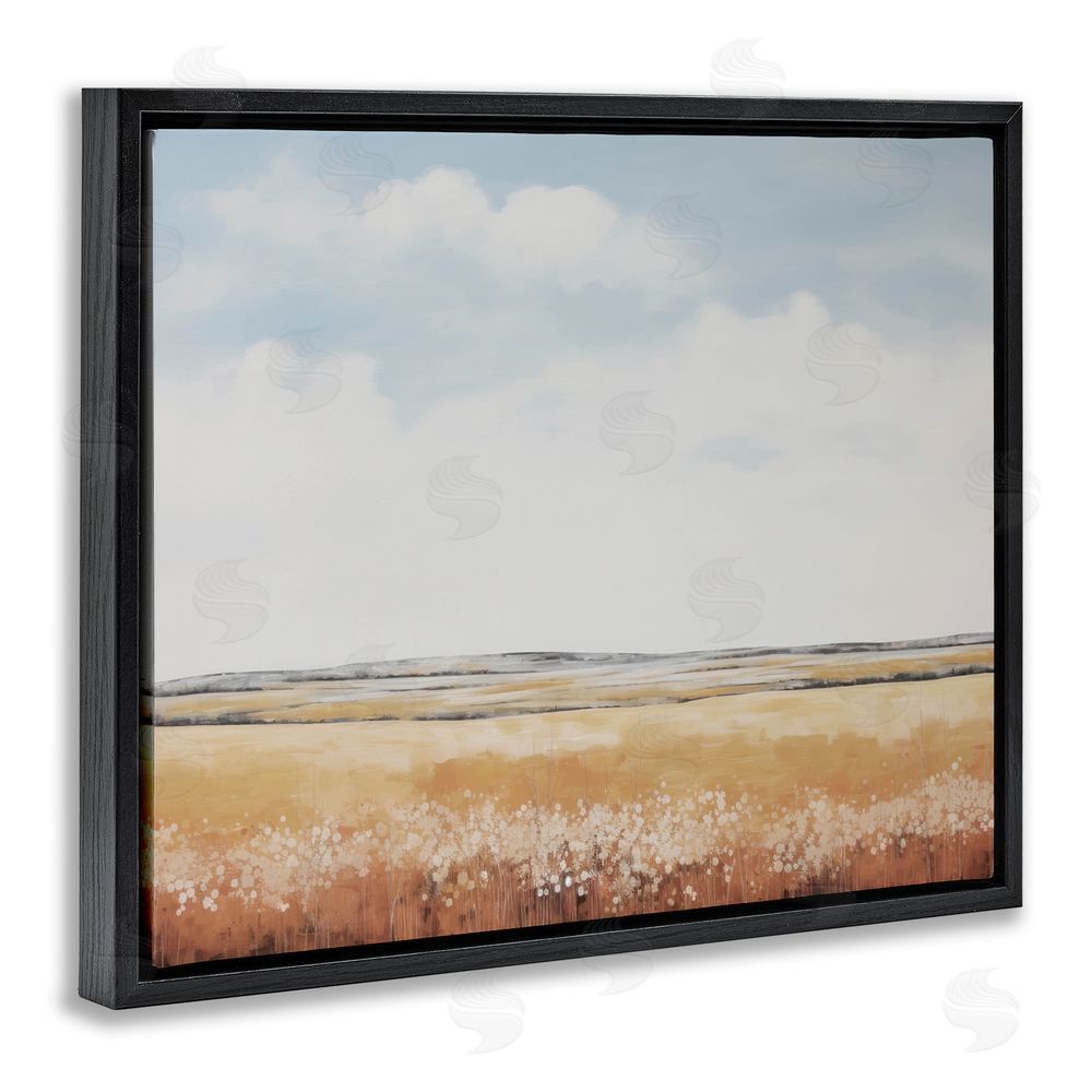Lettered and Lined Abstract Countryside View Black Floating Frame Canvas Wall Art Print