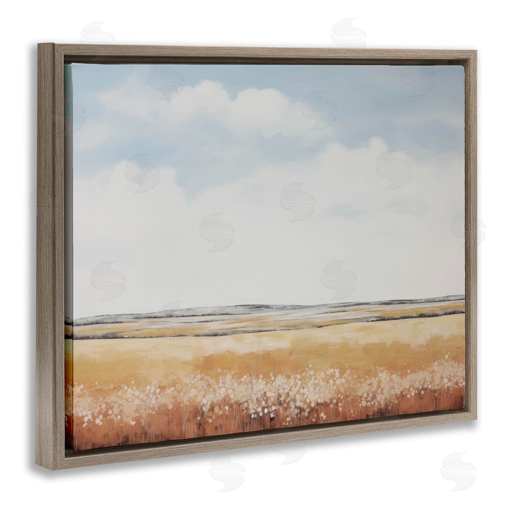 Lettered and Lined Abstract Countryside View Brown Floating Frame Canvas Wall Art Print