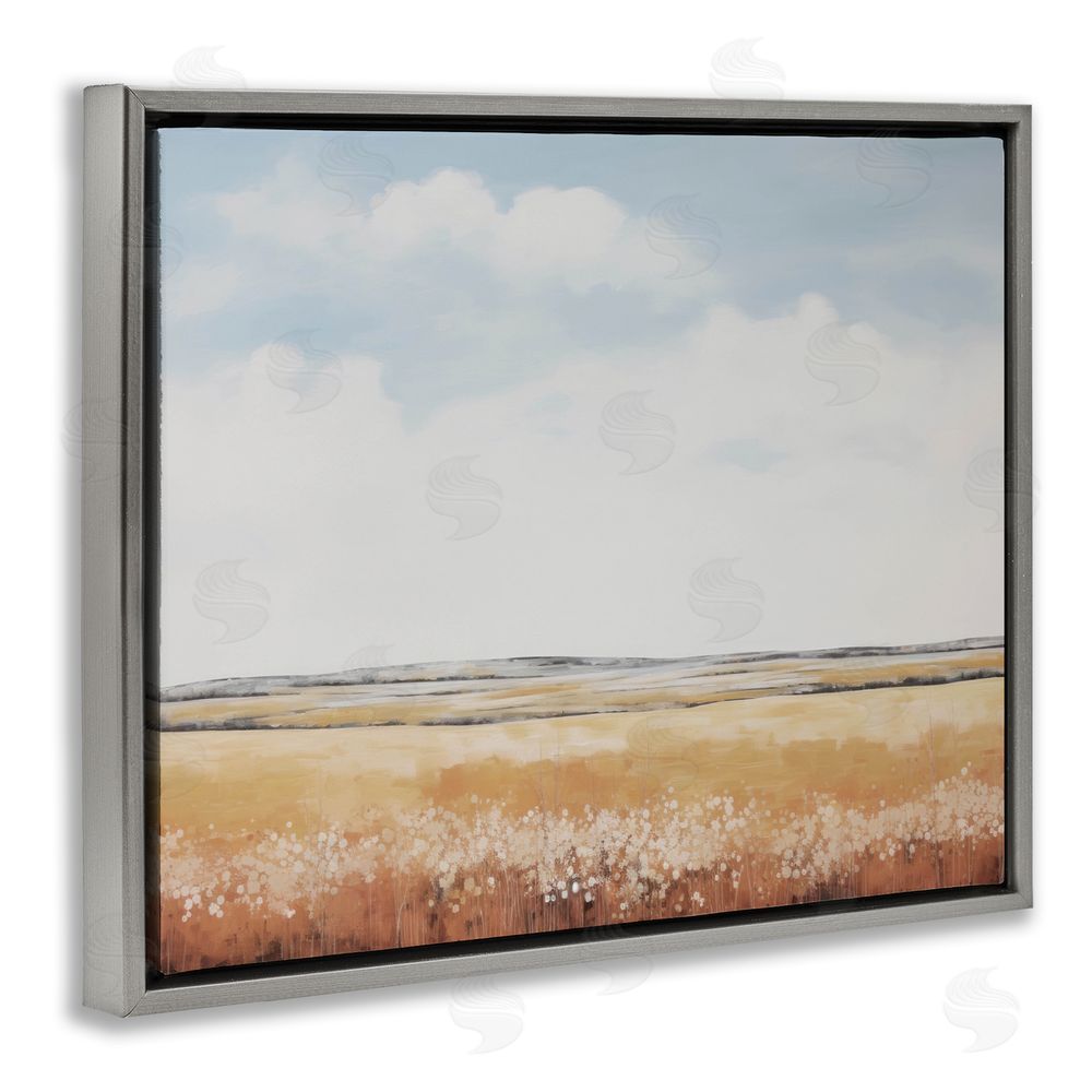 Lettered and Lined Abstract Countryside View Grey Floating Frame Canvas Wall Art Print