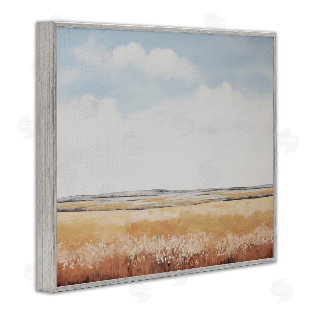 Lettered and Lined Abstract Countryside View Gray Framed Giclee Wall Art Print
