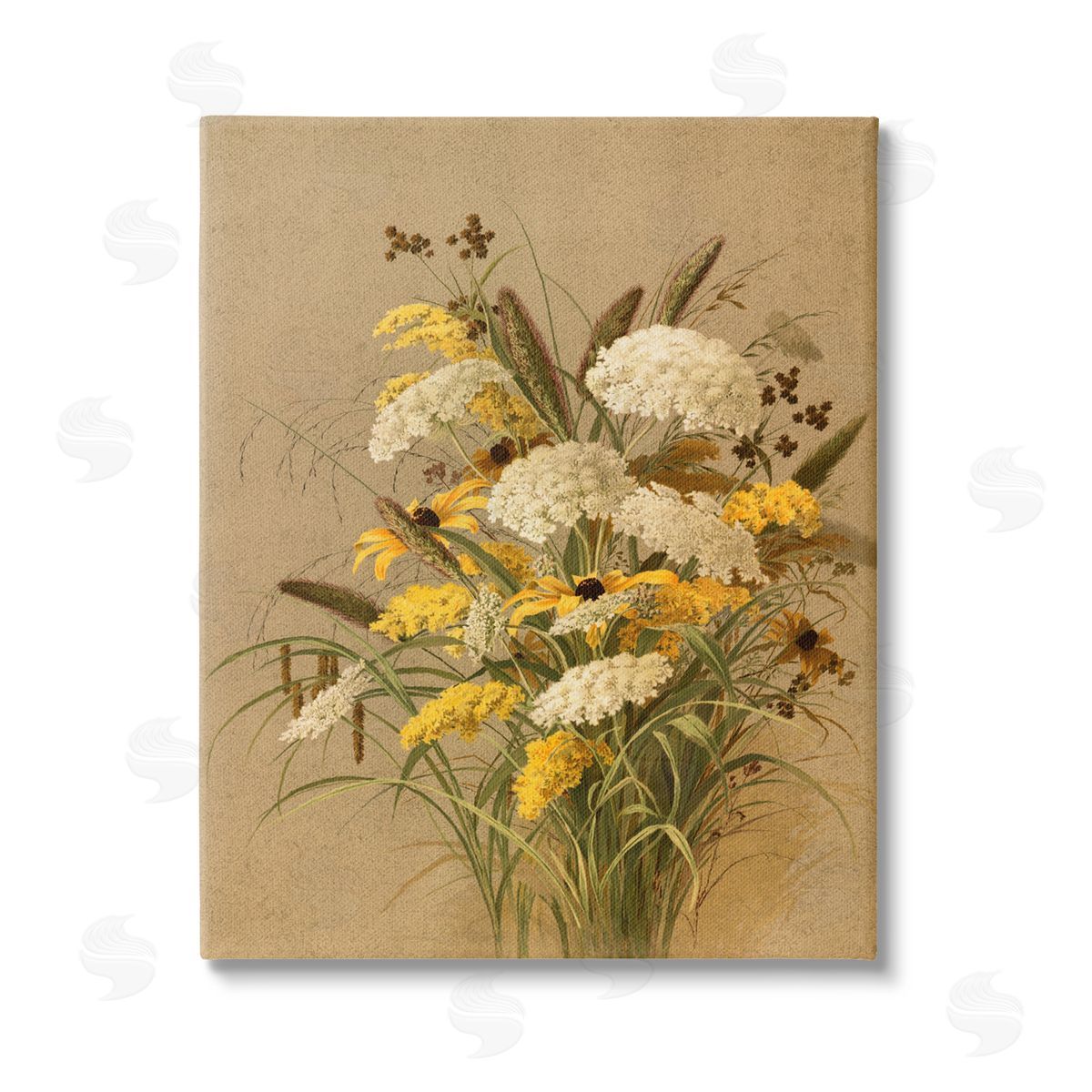 Lettered and Lined Vintage Daisy Bouquet Stretched Canvas Wall Art Print