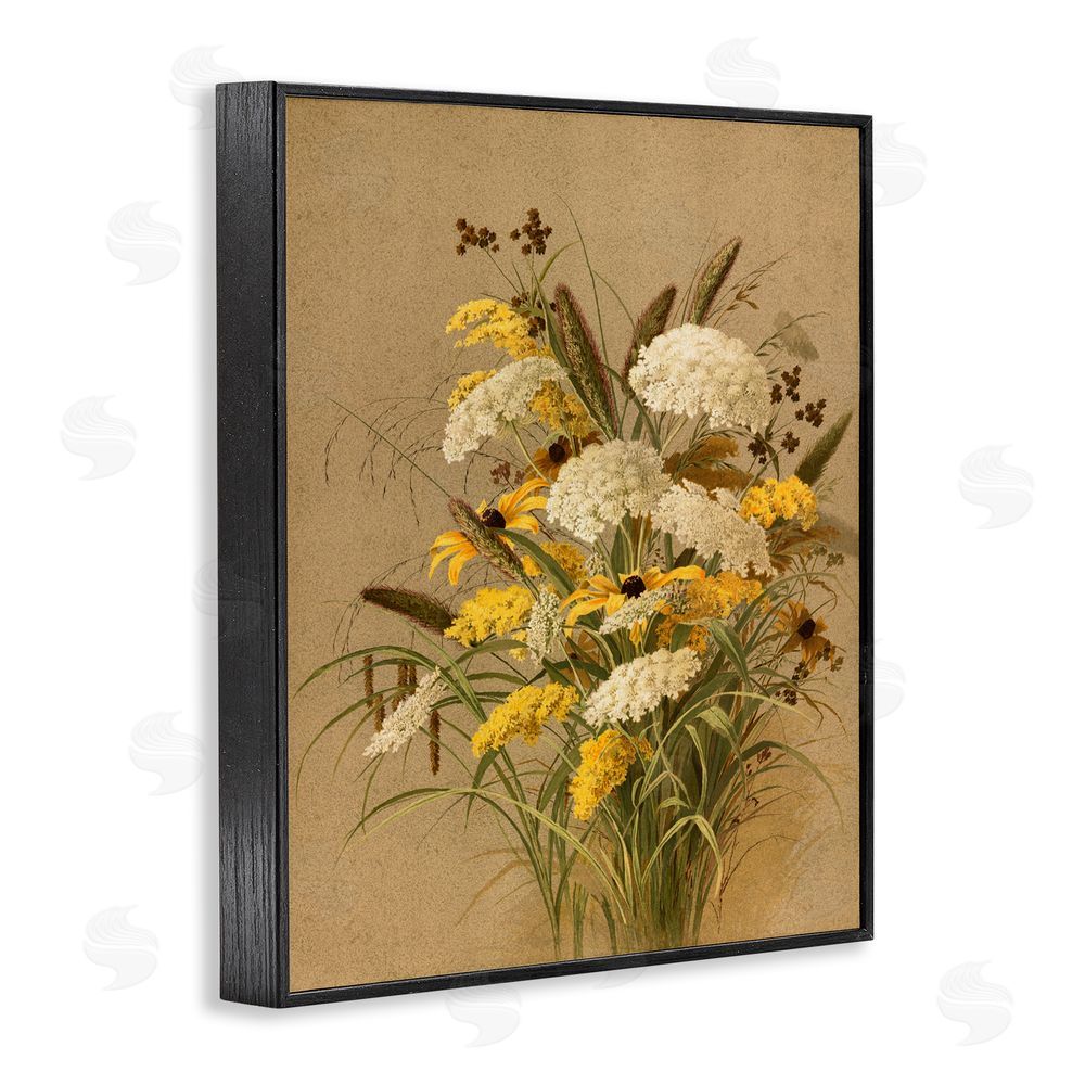 Lettered and Lined Vintage Daisy Bouquet Black Framed Giclee Wall Art Print