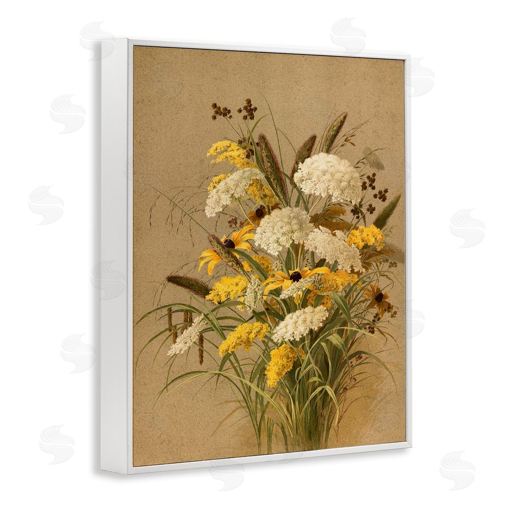Lettered and Lined Vintage Daisy Bouquet White Framed Giclee Wall Art Print