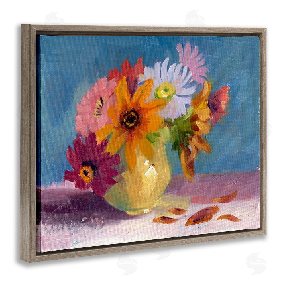 Bley Hack Vivid Mums Painting Brown Floating Frame Canvas Wall Art Print