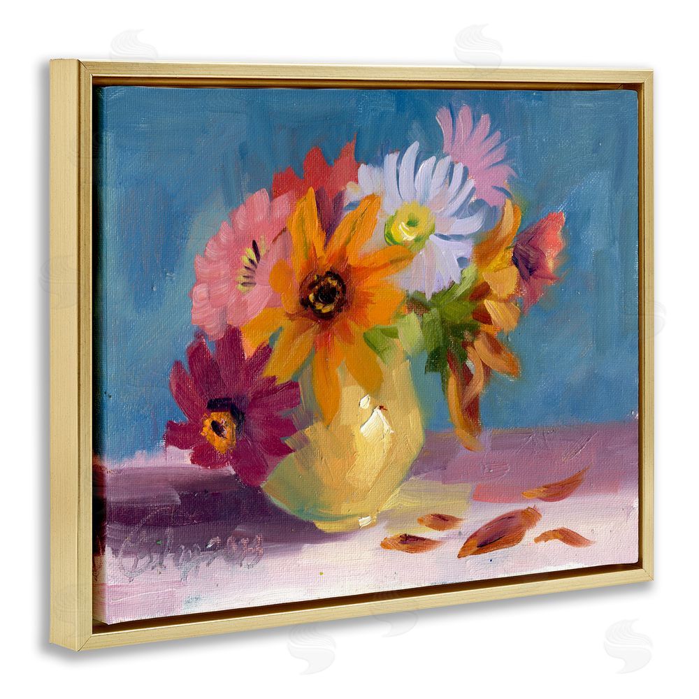 Bley Hack Vivid Mums Painting Gold Floating Frame Canvas Wall Art Print