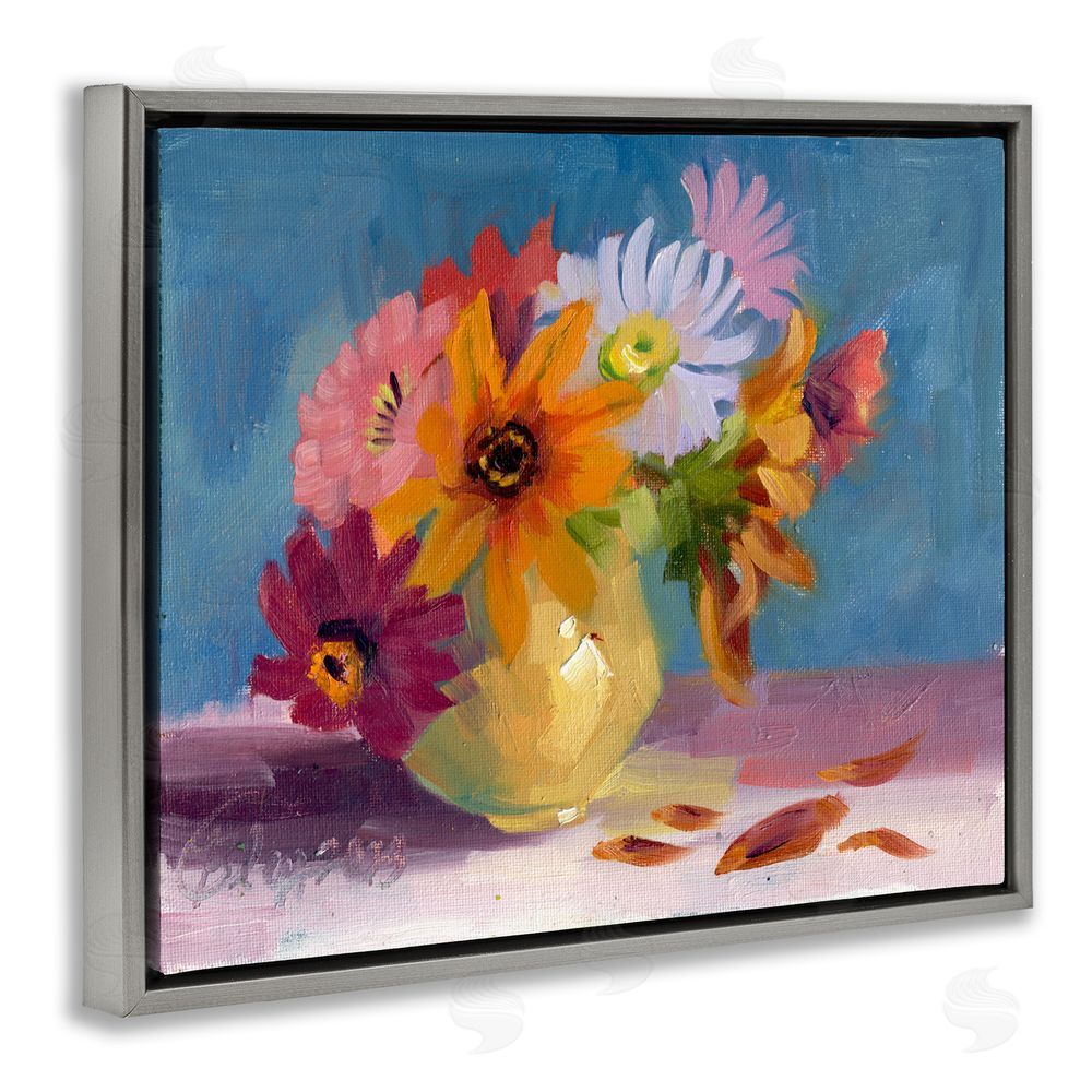 Bley Hack Vivid Mums Painting Grey Floating Frame Canvas Wall Art Print