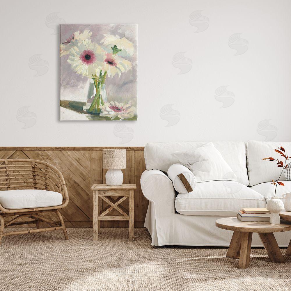 Bley Hack White Mums Painting Canvas Wall Art Print in Room