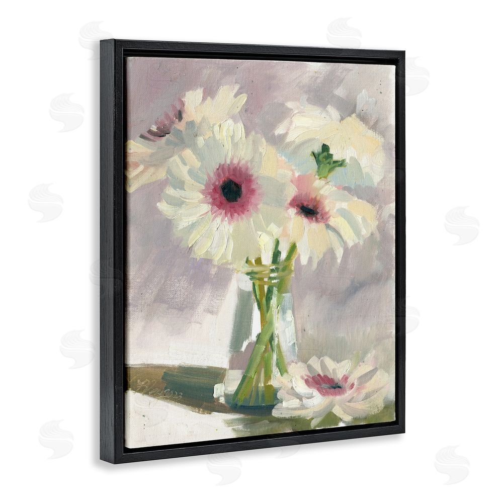 Bley Hack White Mums Painting Black Floating Frame Canvas Wall Art Print