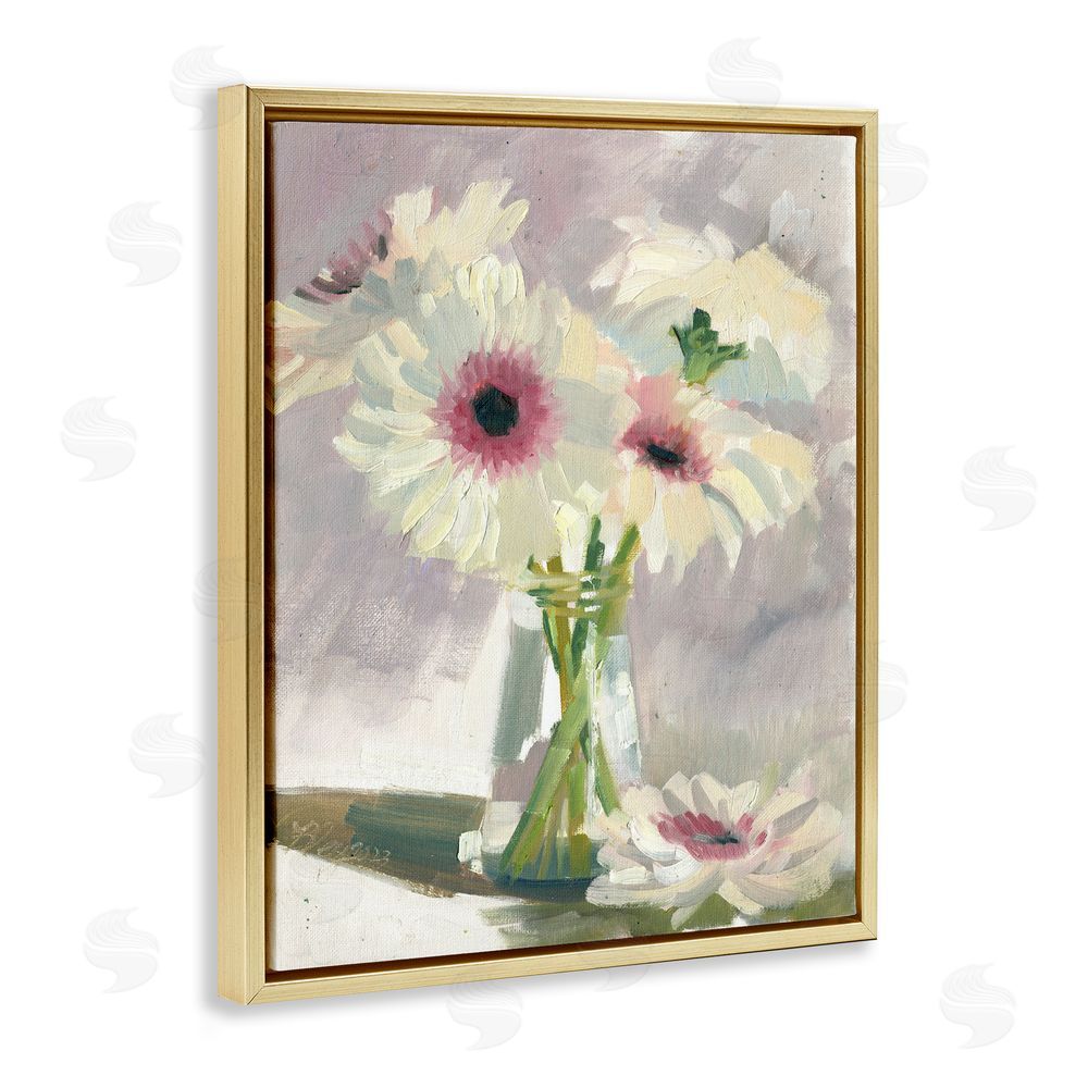 Bley Hack White Mums Painting Gold Floating Frame Canvas Wall Art Print