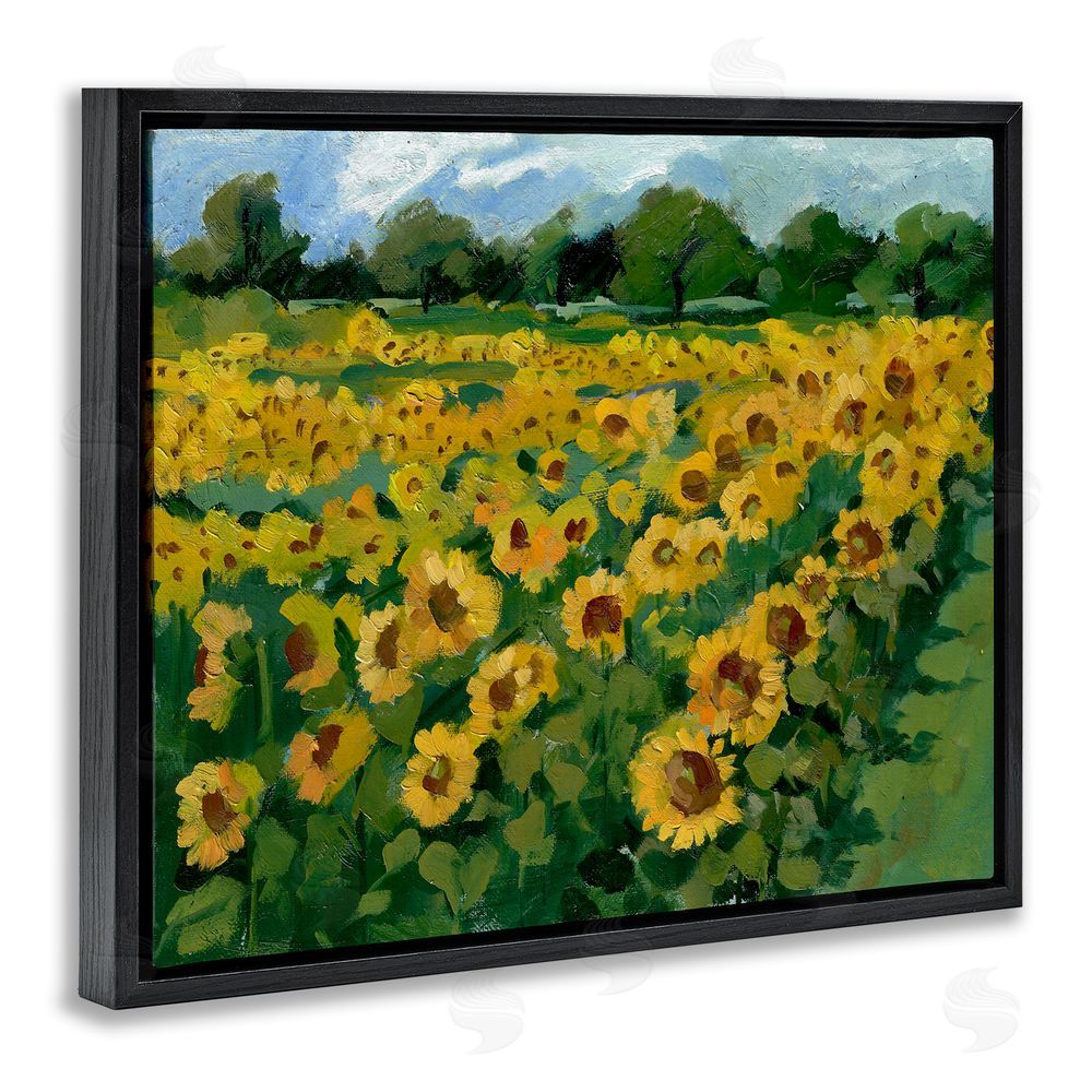 Bley Hack Sunflower Farm Painting Black Floating Frame Canvas Wall Art Print