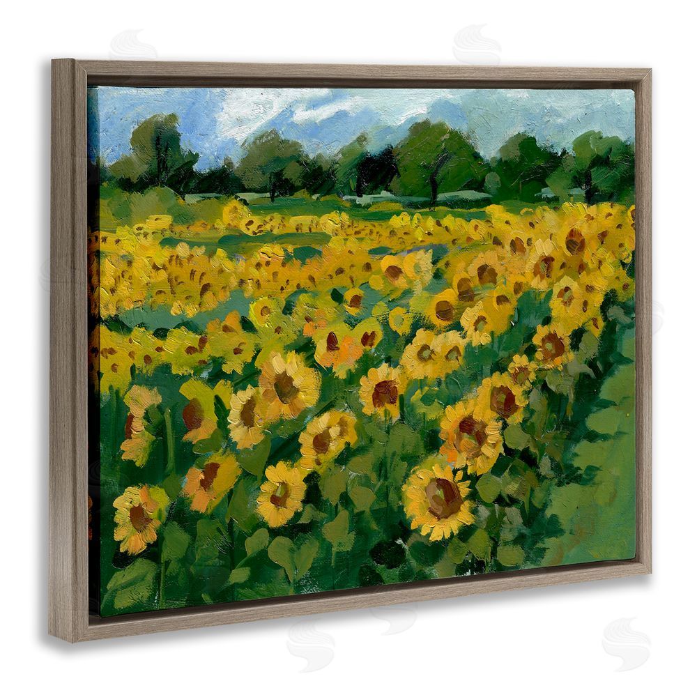 Bley Hack Sunflower Farm Painting Brown Floating Frame Canvas Wall Art Print