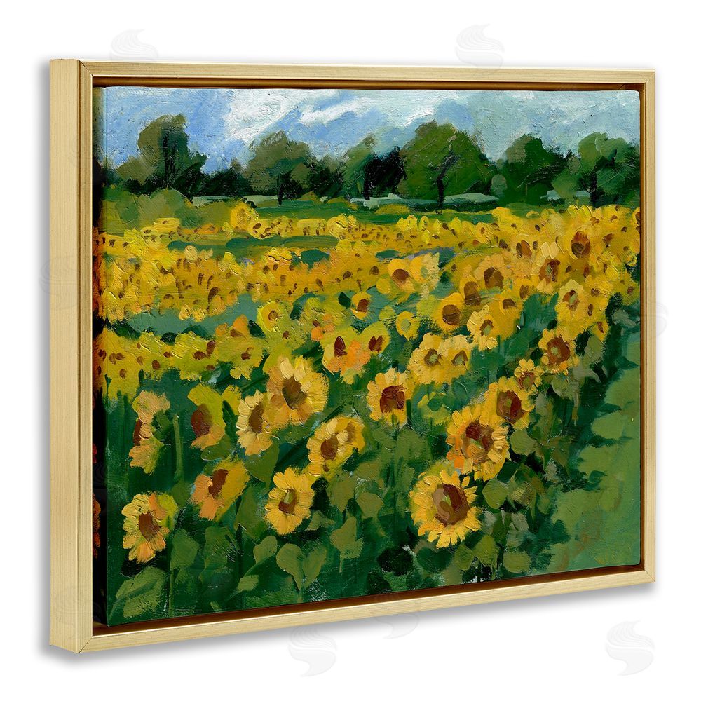 Bley Hack Sunflower Farm Painting Gold Floating Frame Canvas Wall Art Print