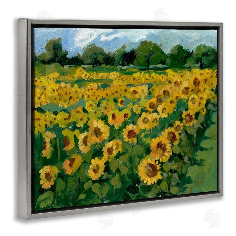 Bley Hack Sunflower Farm Painting Grey Floating Frame Canvas Wall Art Print