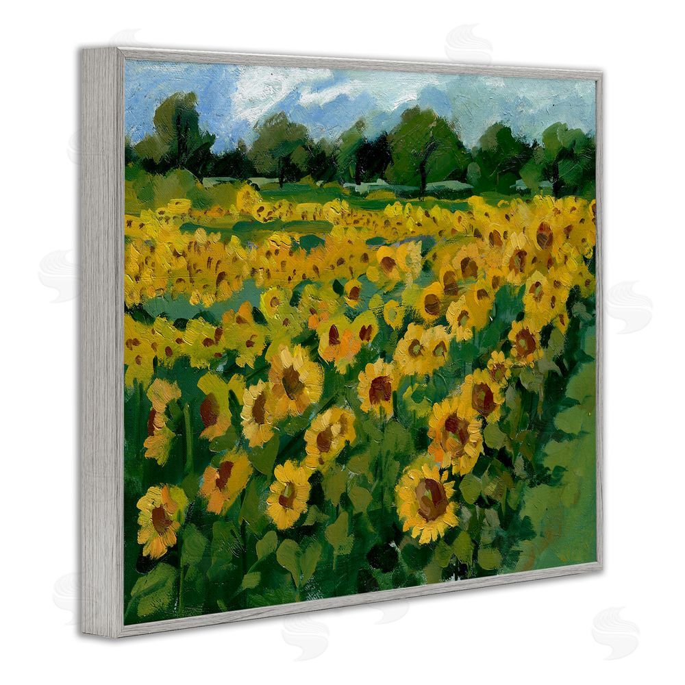 Bley Hack Sunflower Farm Painting Gray Framed Giclee Wall Art Print