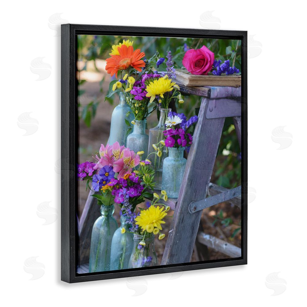 Claire Brocato Florals on Country Ladder Black Floating Frame Canvas Wall Art Print