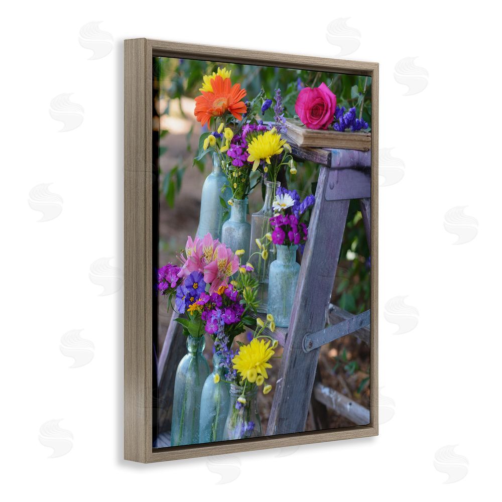 Claire Brocato Florals on Country Ladder Brown Floating Frame Canvas Wall Art Print