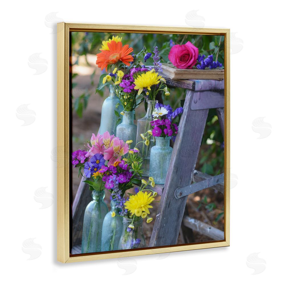 Claire Brocato Florals on Country Ladder Gold Floating Frame Canvas Wall Art Print
