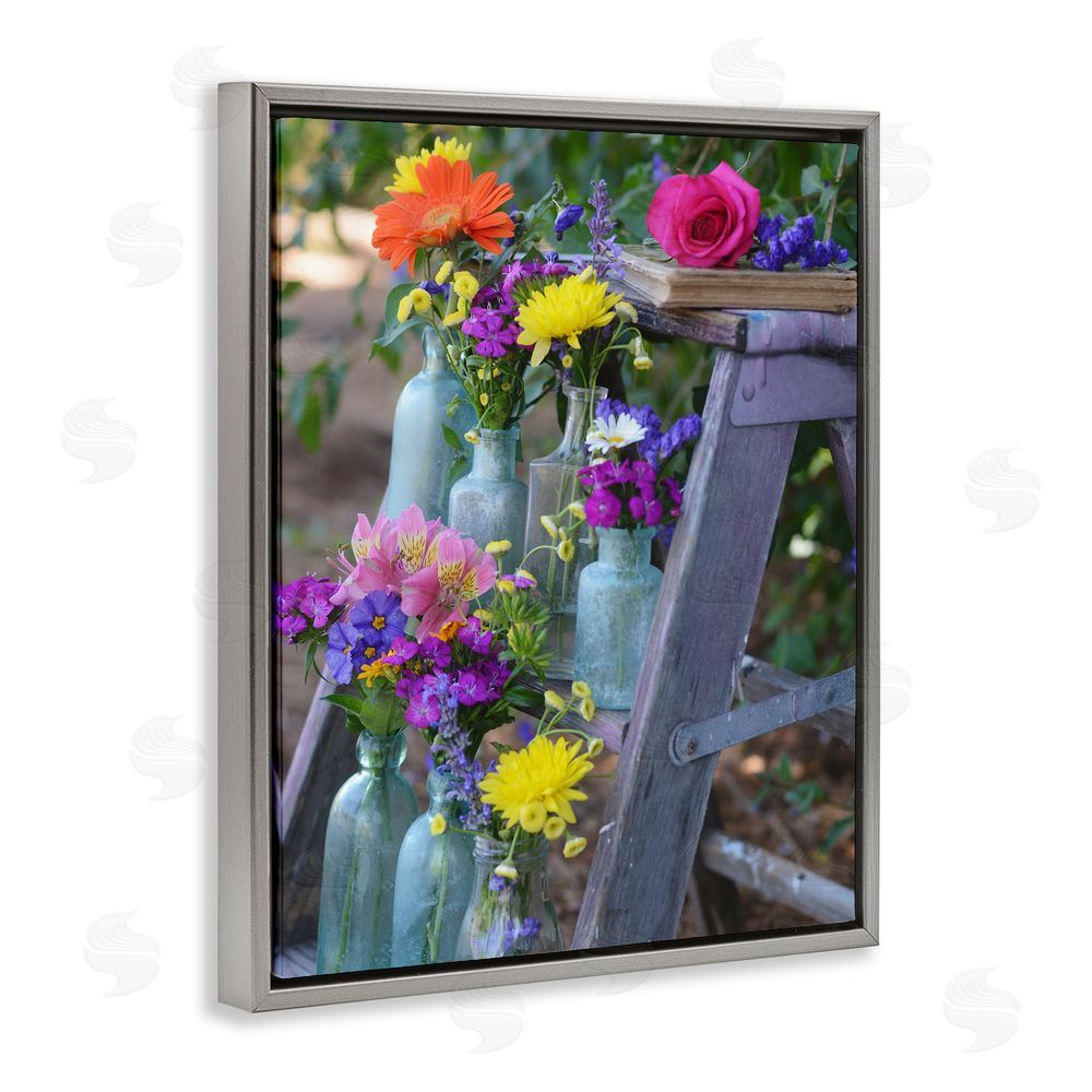 Claire Brocato Florals on Country Ladder Grey Floating Frame Canvas Wall Art Print