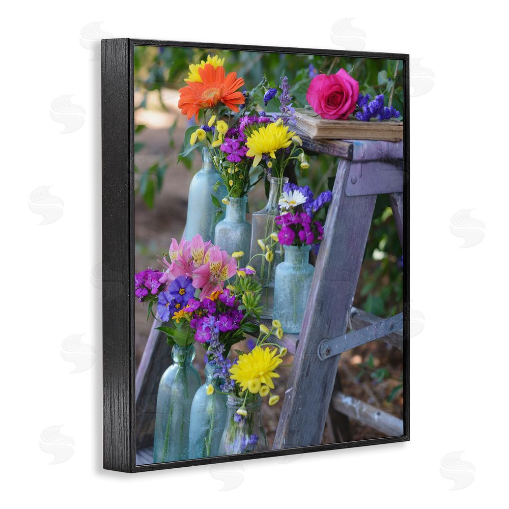 Claire Brocato Florals on Country Ladder Black Framed Giclee Wall Art Print