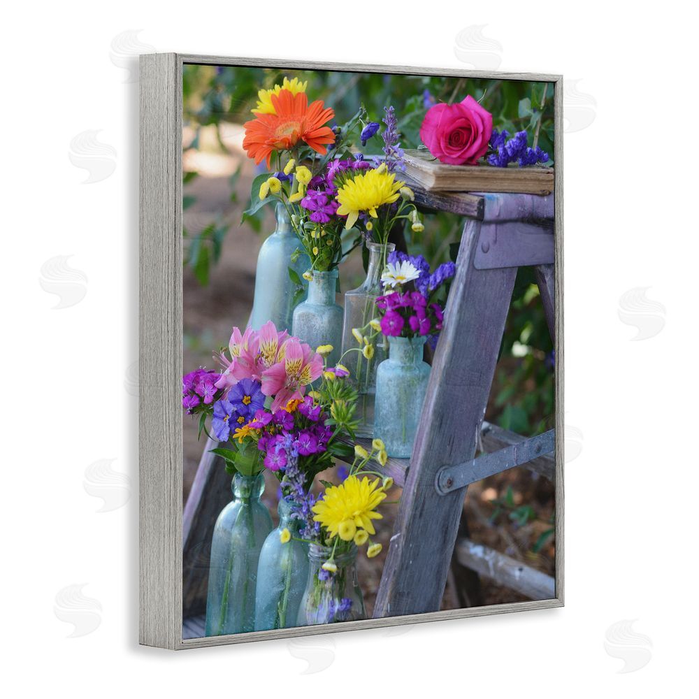 Claire Brocato Florals on Country Ladder Gray Framed Giclee Wall Art Print