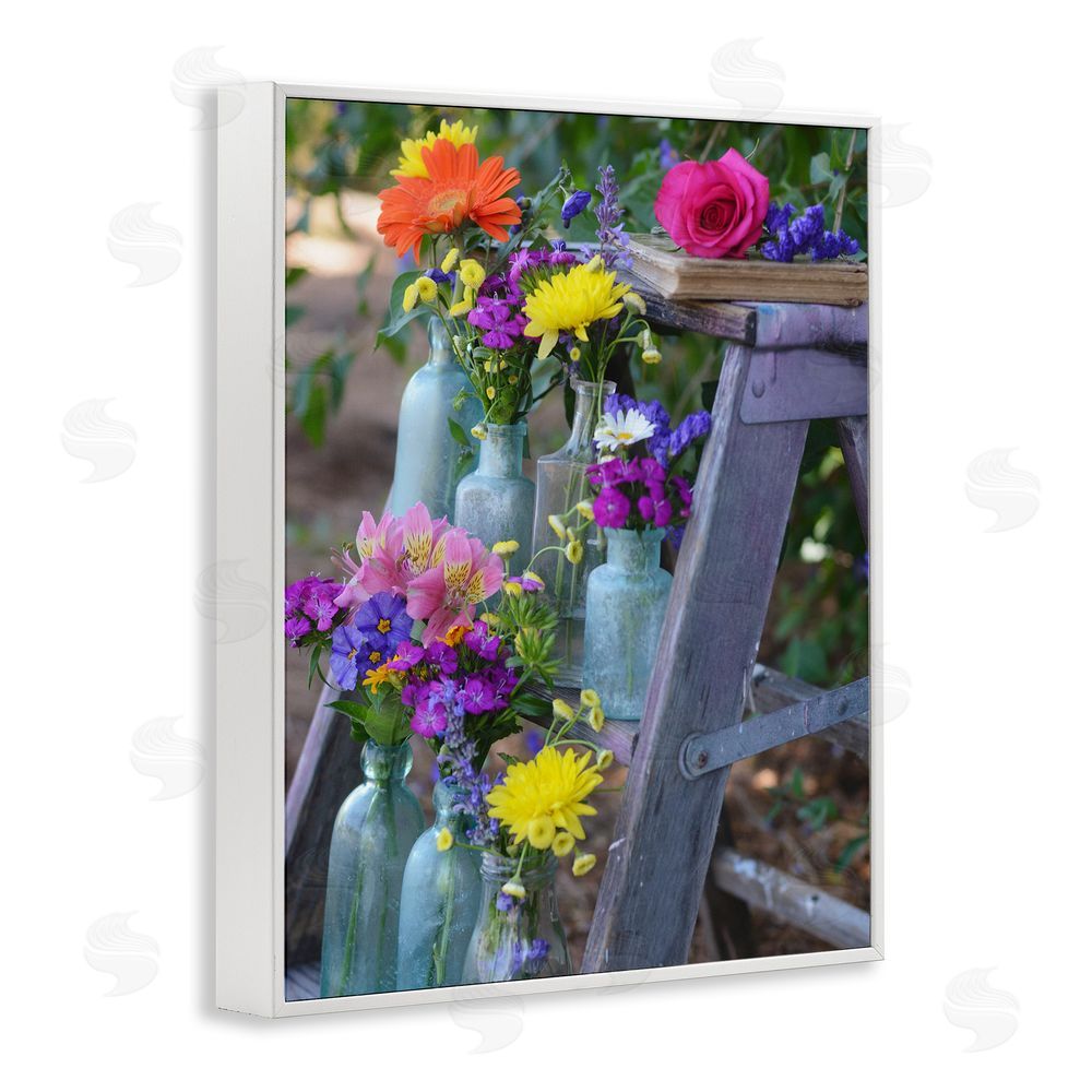 Claire Brocato Florals on Country Ladder White Framed Giclee Wall Art Print