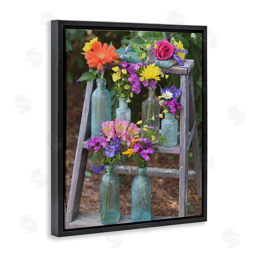 Claire Brocato Country Flower Jars Black Floating Frame Canvas Wall Art Print