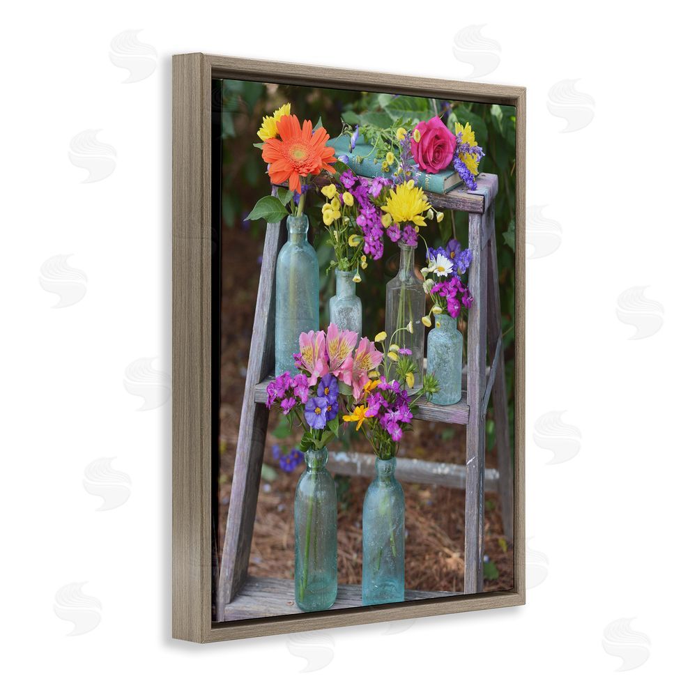 Claire Brocato Country Flower Jars Brown Floating Frame Canvas Wall Art Print