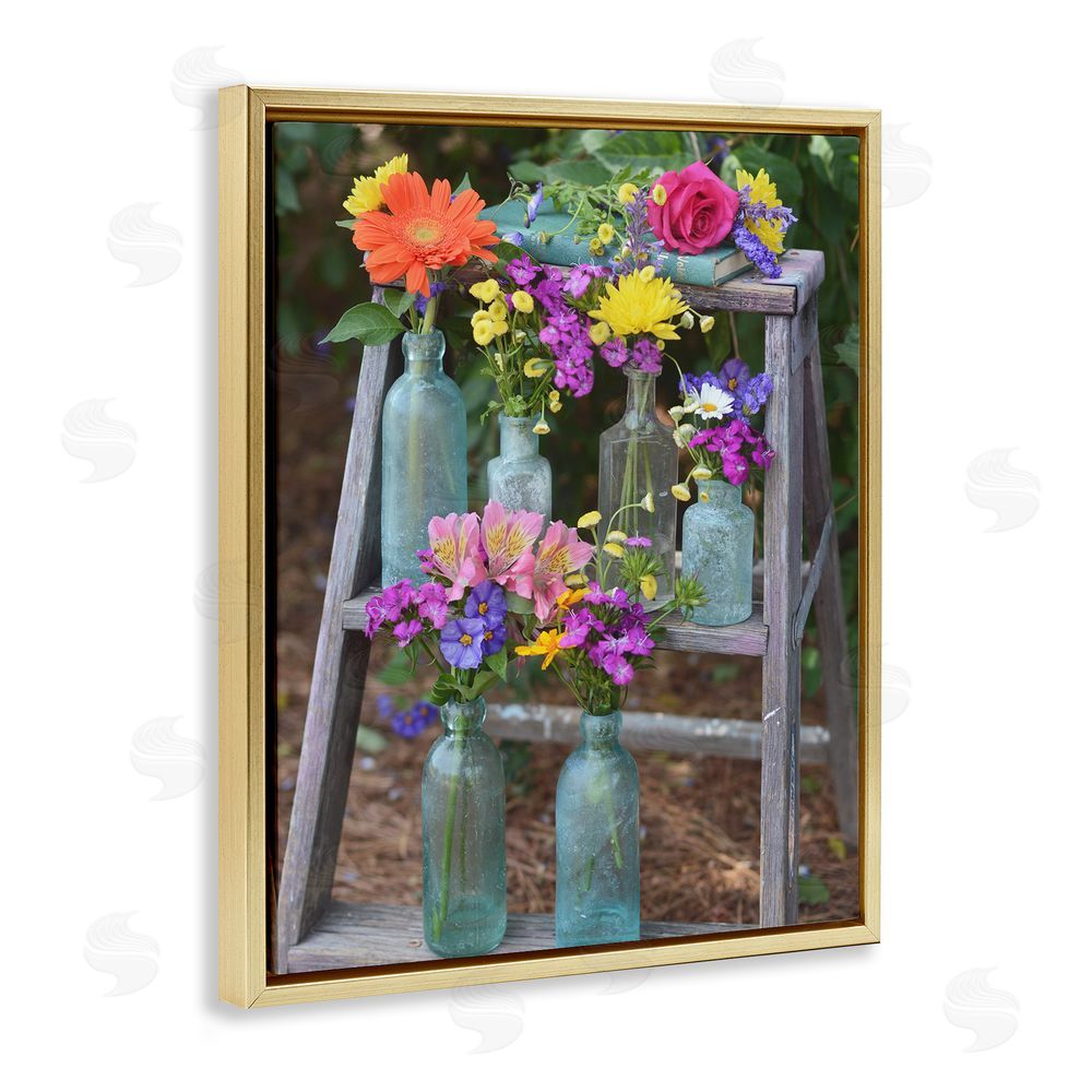 Claire Brocato Country Flower Jars Gold Floating Frame Canvas Wall Art Print
