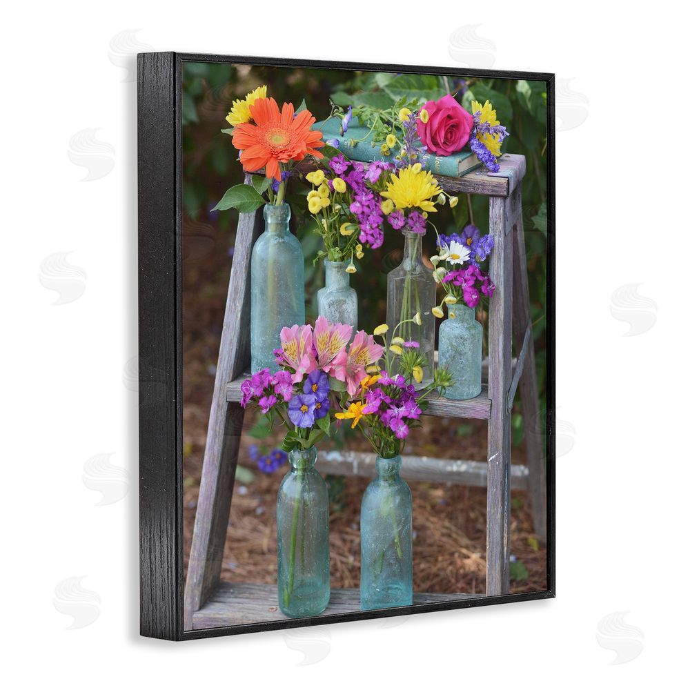 Claire Brocato Country Flower Jars Black Framed Giclee Wall Art Print