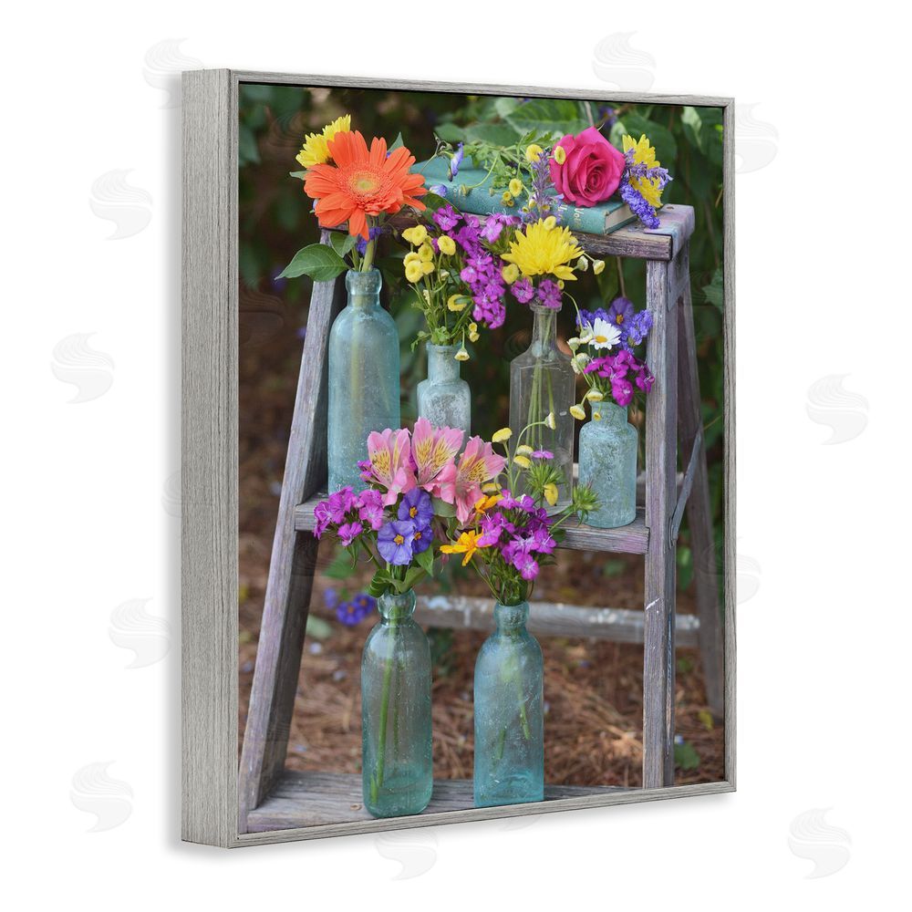 Claire Brocato Country Flower Jars Gray Framed Giclee Wall Art Print