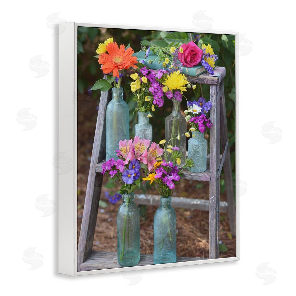 Claire Brocato Country Flower Jars White Framed Giclee Wall Art Print