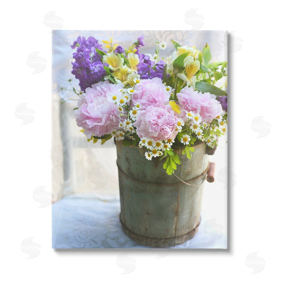 Claire Brocato Flowers in Country Tin Stretched Canvas Wall Art Print