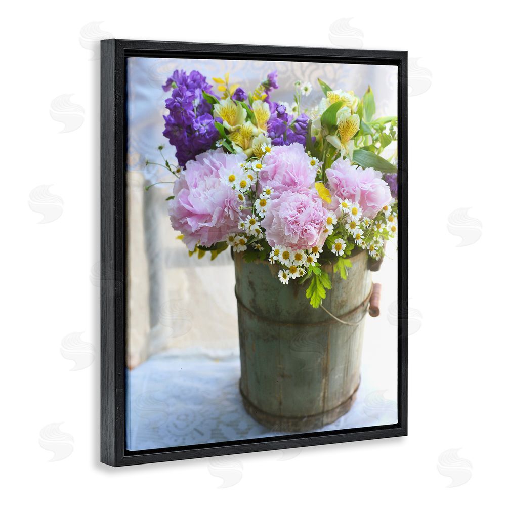 Claire Brocato Flowers in Country Tin Black Floating Frame Canvas Wall Art Print