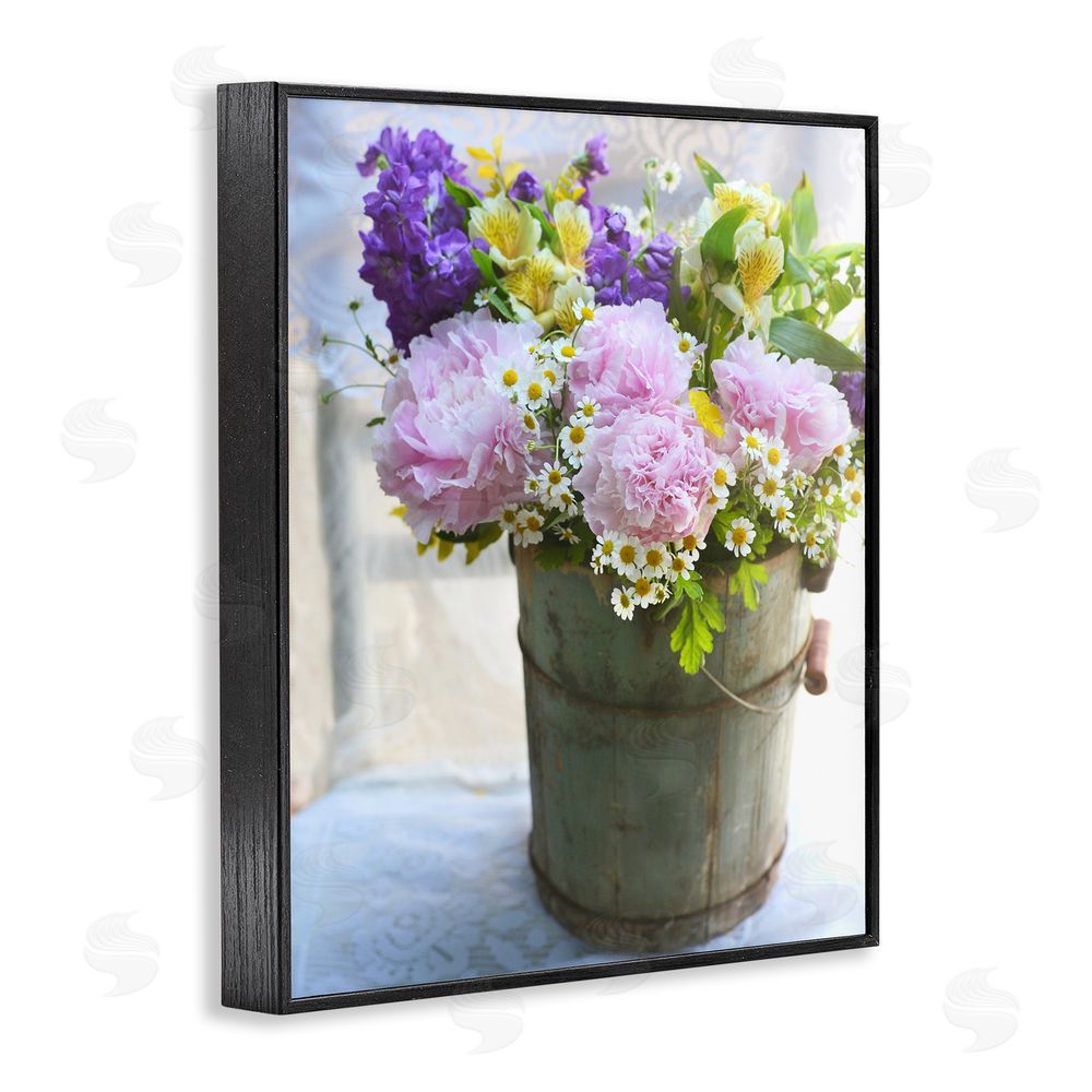 Claire Brocato Flowers in Country Tin Black Framed Giclee Wall Art Print