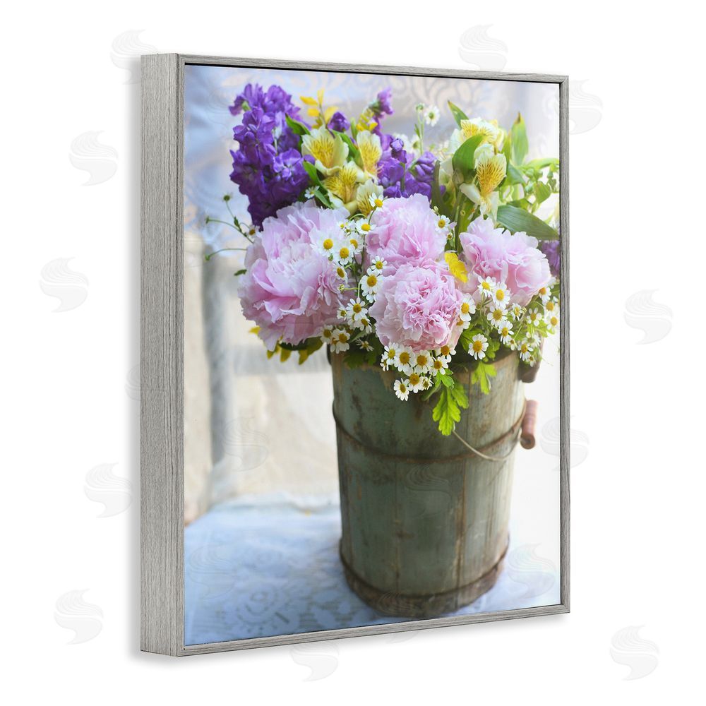 Claire Brocato Flowers in Country Tin Gray Framed Giclee Wall Art Print