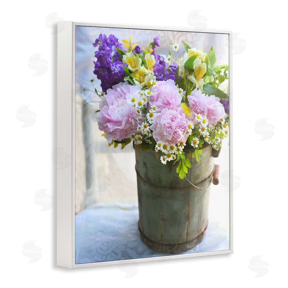 Claire Brocato Flowers in Country Tin White Framed Giclee Wall Art Print