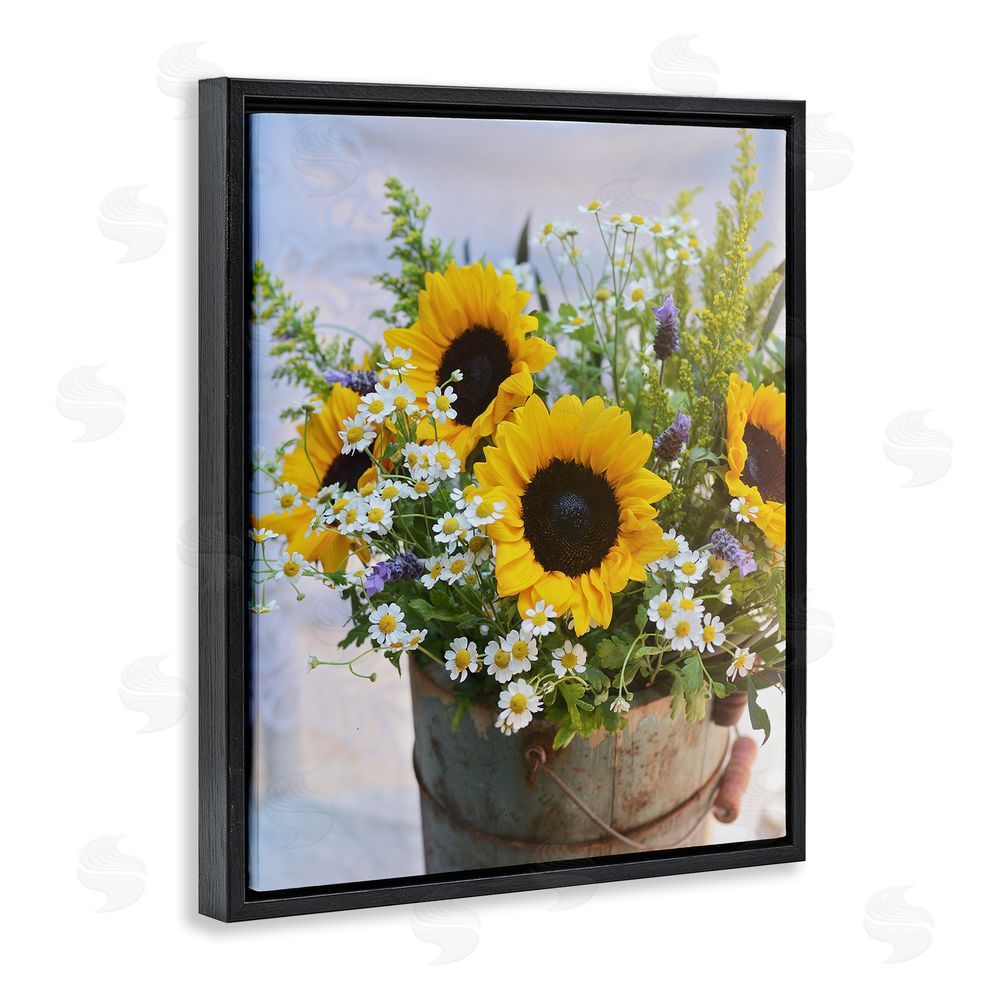 Claire Brocato Mixed Country Bouquet Black Floating Frame Canvas Wall Art Print