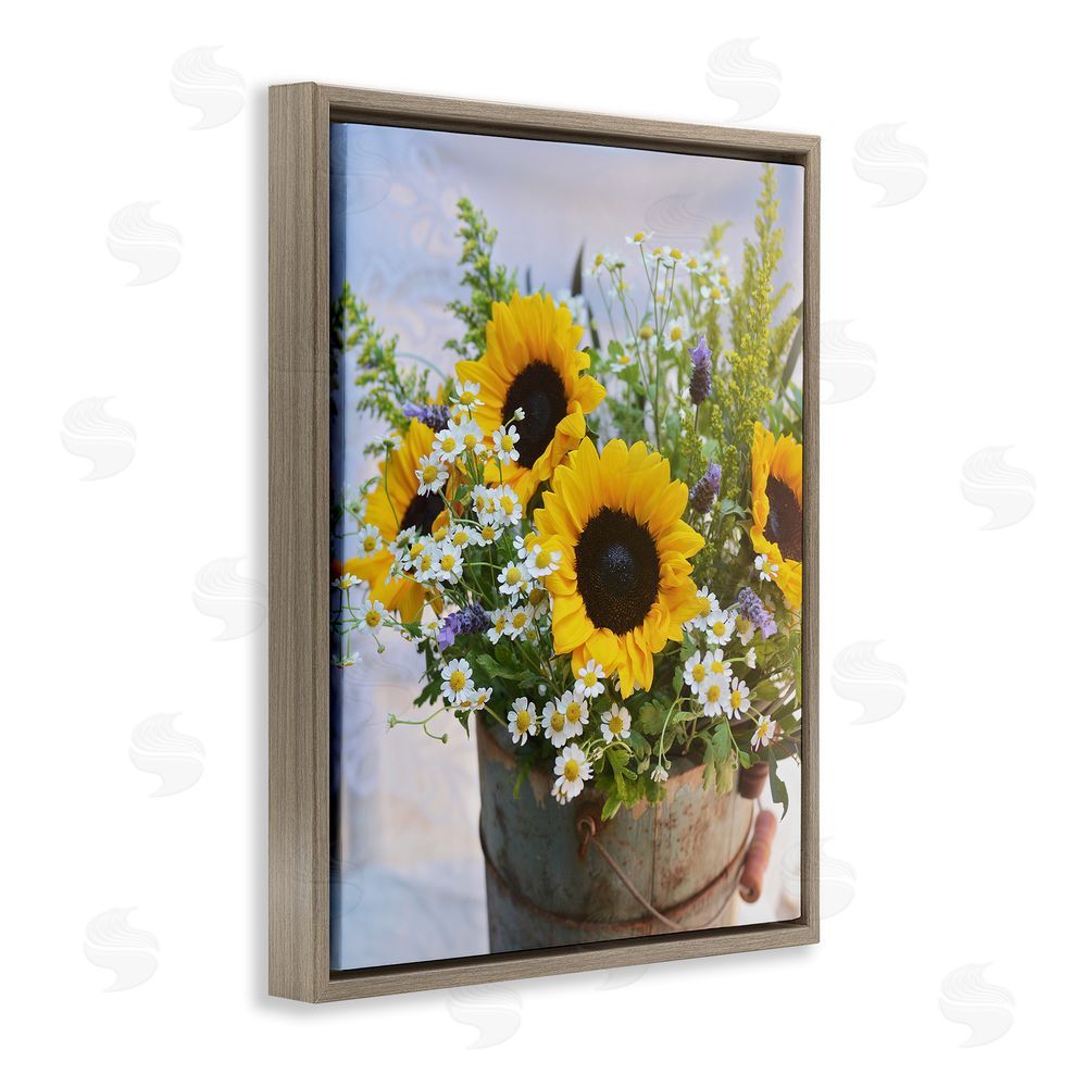 Claire Brocato Mixed Country Bouquet Brown Floating Frame Canvas Wall Art Print