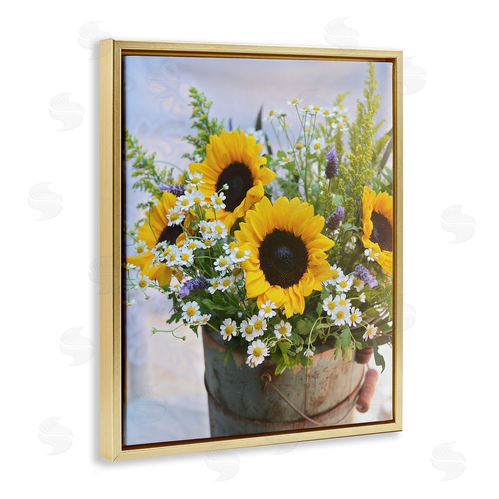 Claire Brocato Mixed Country Bouquet Gold Floating Frame Canvas Wall Art Print