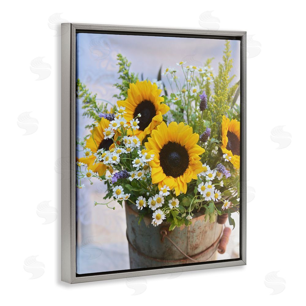 Claire Brocato Mixed Country Bouquet Grey Floating Frame Canvas Wall Art Print