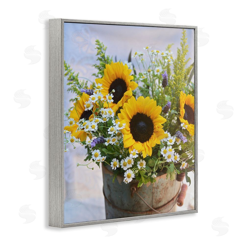 Claire Brocato Mixed Country Bouquet Gray Framed Giclee Wall Art Print
