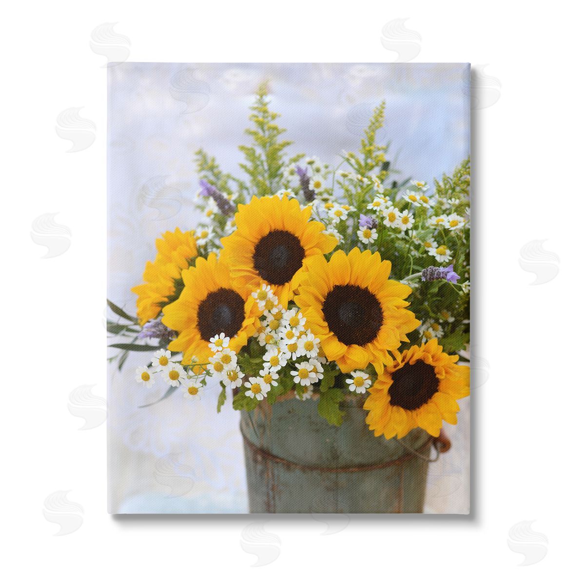 Claire Brocato Sunflower Bouquet in Tin Stretched Canvas Wall Art Print