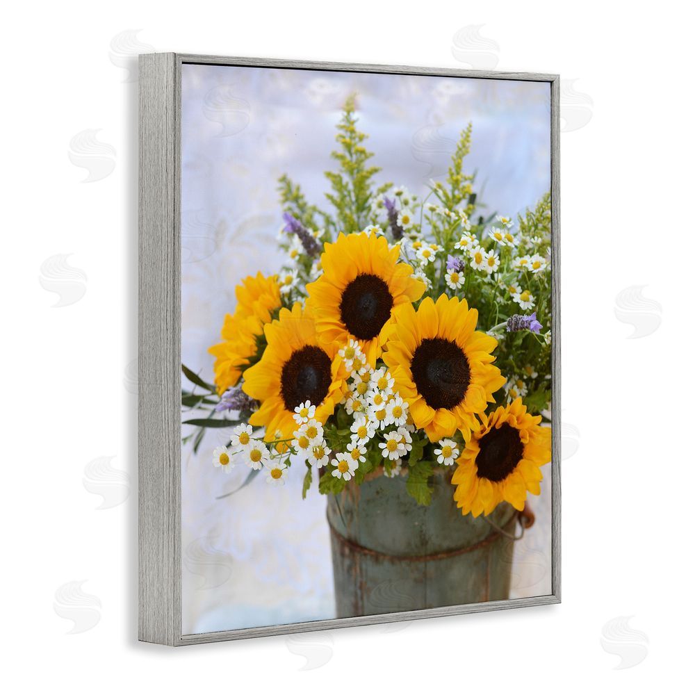 Claire Brocato Sunflower Bouquet in Tin Gray Framed Giclee Wall Art Print