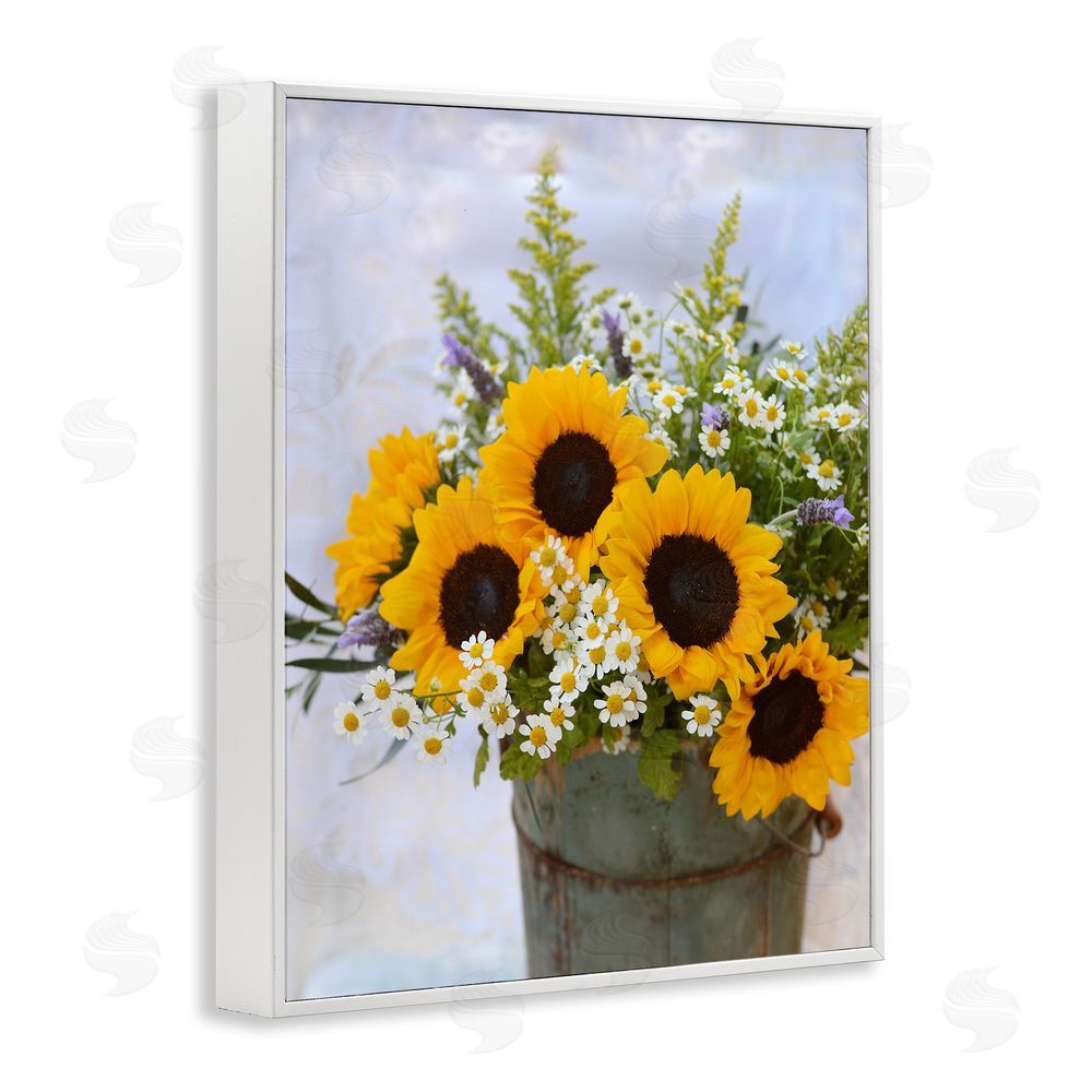 Claire Brocato Sunflower Bouquet in Tin White Framed Giclee Wall Art Print