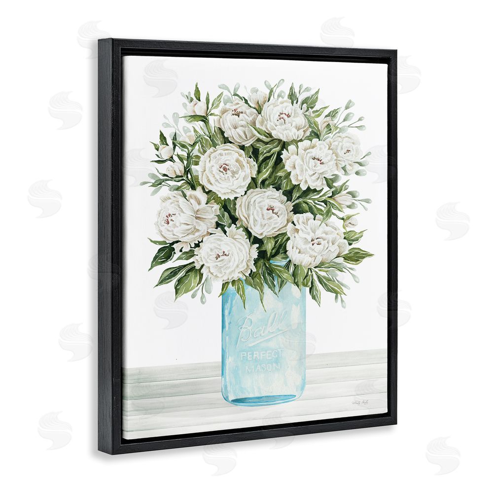 Cindy Jacobs White Carnations Bouquet Black Floating Frame Canvas Wall Art Print