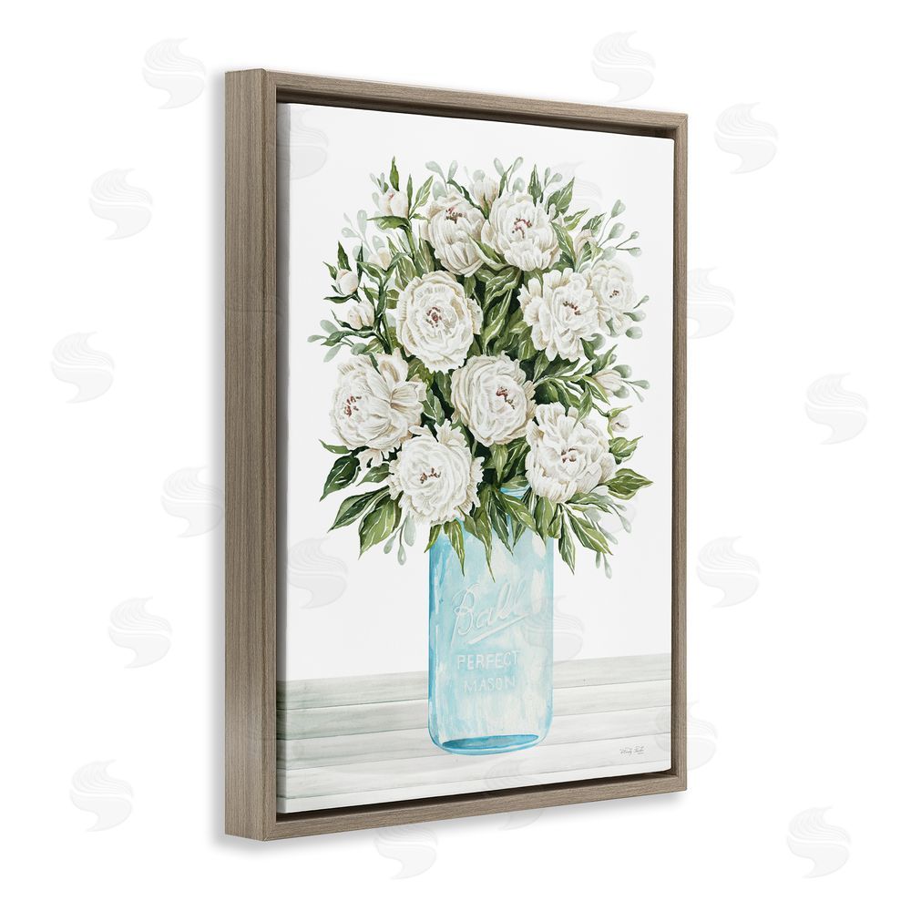 Cindy Jacobs White Carnations Bouquet Brown Floating Frame Canvas Wall Art Print