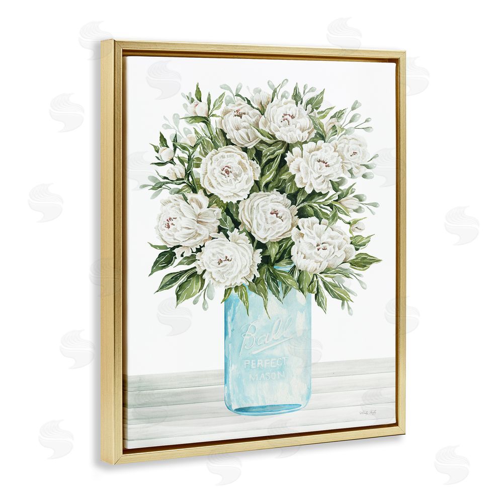 Cindy Jacobs White Carnations Bouquet Gold Floating Frame Canvas Wall Art Print