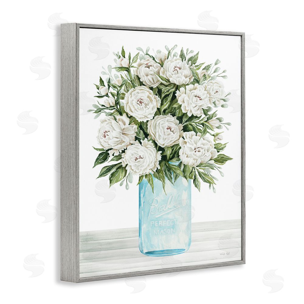 Cindy Jacobs White Carnations Bouquet Gray Framed Giclee Wall Art Print