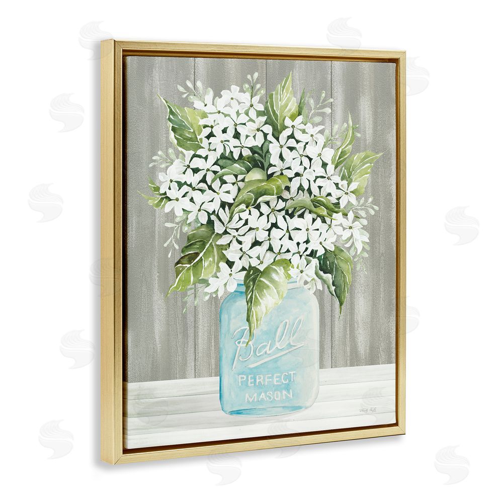 Cindy Jacobs Rustic Jar Bouquet Gold Floating Frame Canvas Wall Art Print