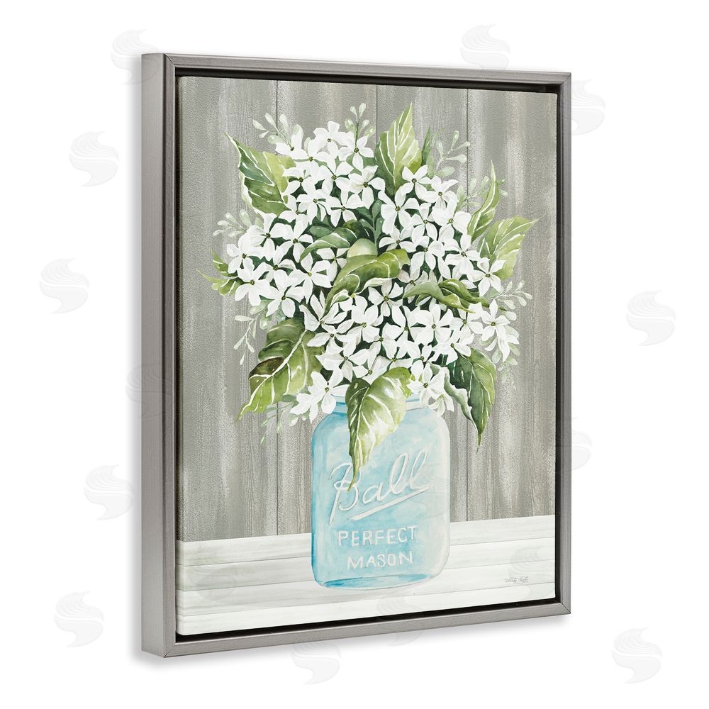 Cindy Jacobs Rustic Jar Bouquet Grey Floating Frame Canvas Wall Art Print